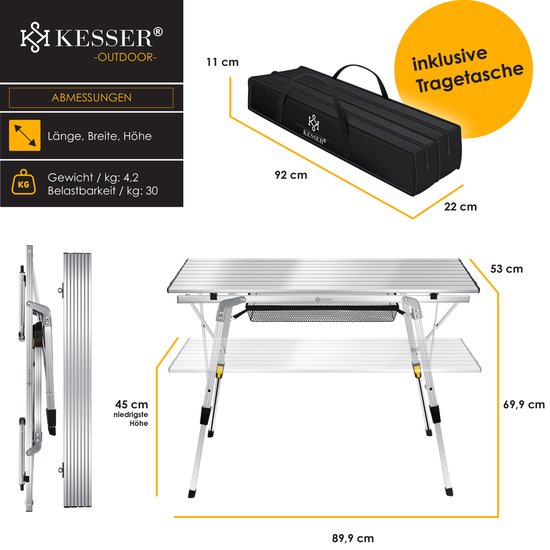 KESSER® Campingtafel inklapbare Tafel - Vouwtafel voor Buiten en Camping 90 x 53 cm - Zilver van KESSER — afbeelding 4