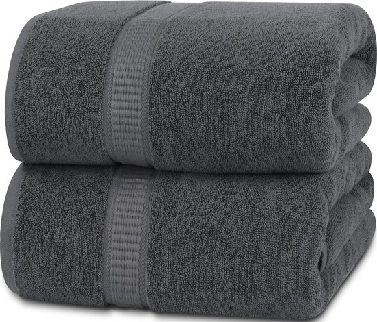 2-delige badhanddoeken, groot, van katoen, met ophanglus, saunahanddoeken, grote badhanddoeken, 90 x 180 cm (grijs)