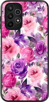 Casimoda® hoesje - Geschikt voor Samsung Galaxy A13 4G - Rosy Blooms - Zwart TPU Backcover - Planten - Roze