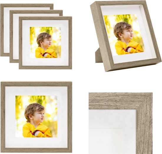 vidaXL Fotolijsten 3 st voor 20x20 cm foto 3D 28x28 cm donkerhoutkleur - Fotolijst - Fotolijsten - Fotokader - Fotokaders