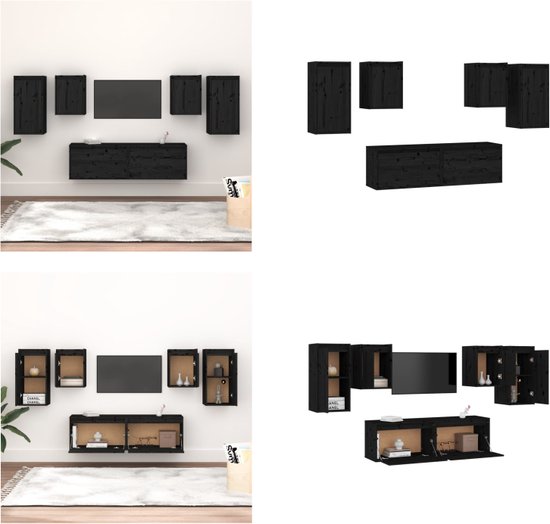 vidaXL Tv-meubelen 6 st massief grenenhout zwart - Tv-kast - Tv-kasten - Tv-meubel - Hifi-meubel