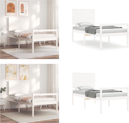 vidaXL Bedframe bewerkt hout wit 90x200 cm, bed, bed ombouw