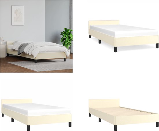 vidaXL Bedframe met hoofdbord kunstleer crèmekleurig 90x200 cm - Bedframe Met Hoofdbord - Bedframes Met Hoofdborden - Bedframe - Bed