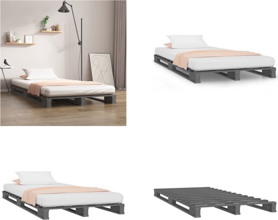 vidaXL Palletbed massief grenenhout grijs 100x200 cm - Palletbed - Palletbedden - Bed - Slaapkamermeubel