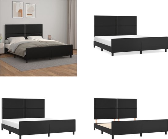 vidaXL Bedframe met hoofdbord kunstleer zwart 180x200 cm - Bedframe Met Hoofdbord - Bedframes Met Hoofdborden - Bedframe - Bed