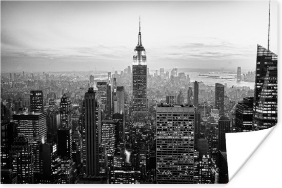 New York City zwart-wit  Poster 180x120 cm - Foto print op Poster (wanddecoratie) XXL / Groot formaat!