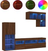 vidaXL - 6-delige - Tv-wandmeubelset - met - LED - bewerkt - hout - bruineikenkleur