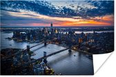 Brooklyn Bridge bij een kleurrijke zonsondergang in New York poster 120x80 cm - Foto print op Poster (wanddecoratie woonkamer / slaapkamer) / Bruggen Poster