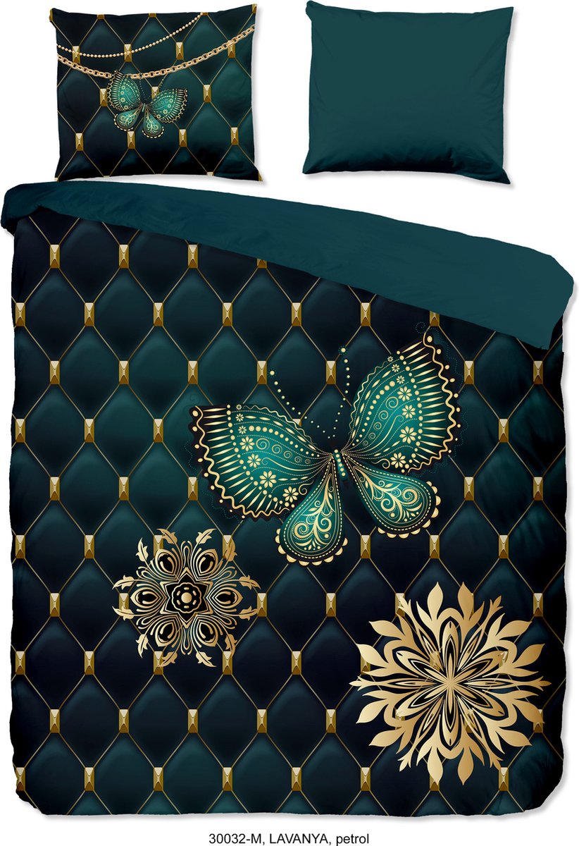 Pure dekbedovertrek vlinder - 2 persoons 200x200/220 cm - Petrol - Microvezel