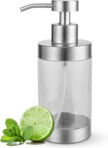 Glazen zeepdispenser 350 ml zeepdispenser met roestvrijstalen pomp 12 oz vloeibare zeepdispenser voor afwasmiddel transparante glazen dispenser met pomp voor keuken, shampoo, badkamer,