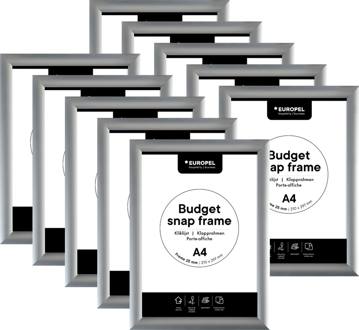 Europel Kliklijst Europel - 10 stuks - Budget - A4 - 21 x 29,7 cm - 25mm frame Zilver