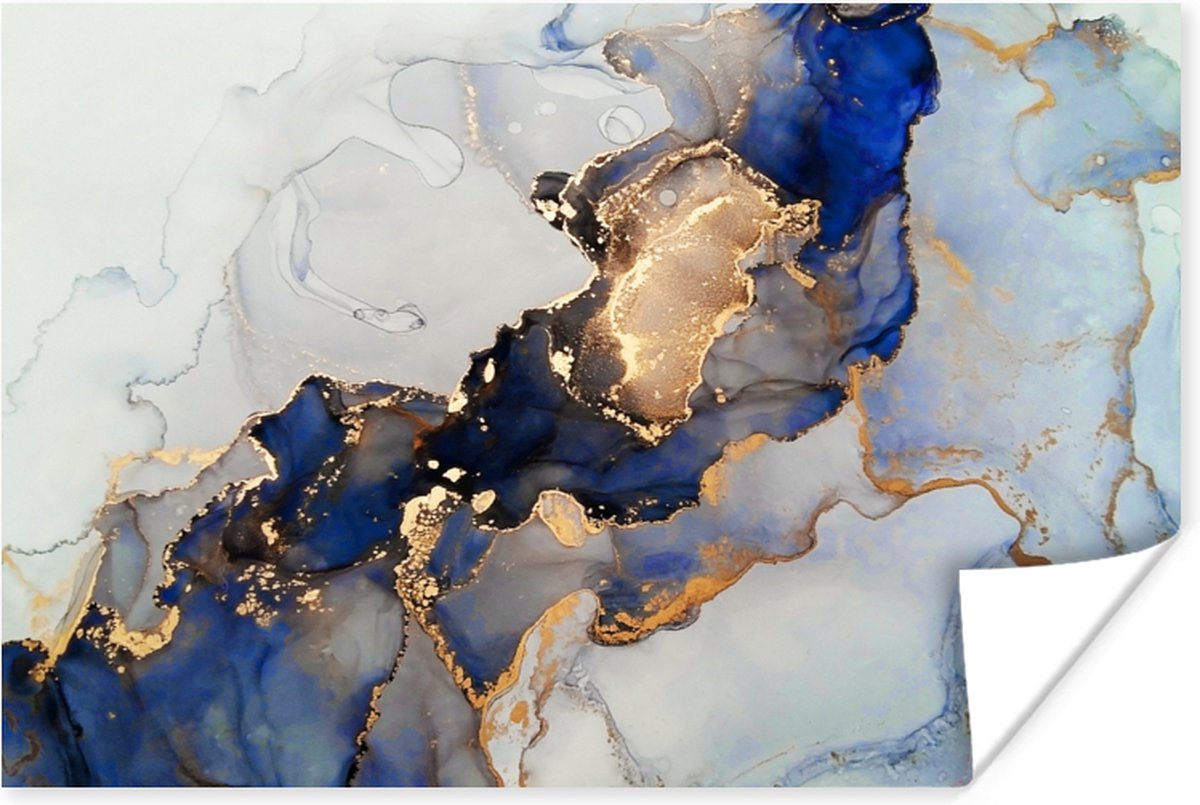 Poster Marmer - Blauw - Goud - 60x40 cm