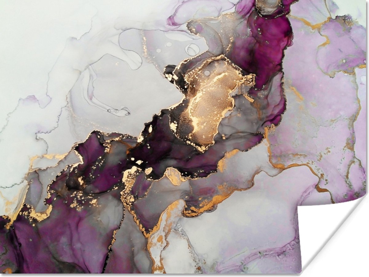 Poster Marmer - Abstract - Goud - Paars - 40x30 cm
