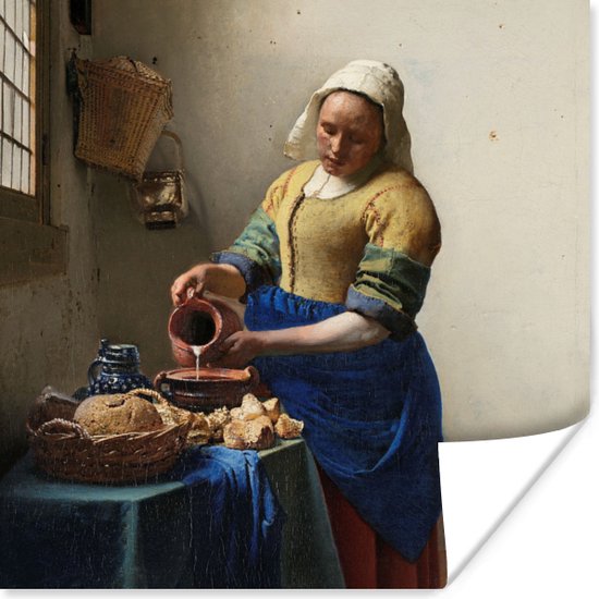 Poster Het melkmeisje - Schilderij van Johannes Vermeer - 30x30 cm