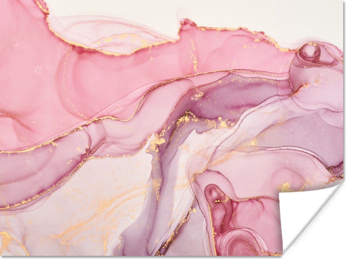 Poster Goud - Marmer - Roze - 80x60 cm
