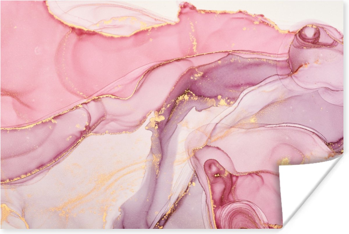 Poster Goud - Marmer - Roze - 90x60 cm