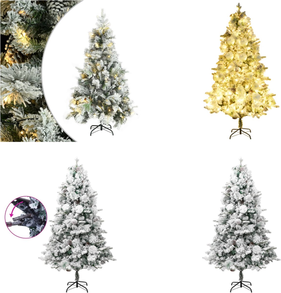 vidaXL Kerstboom met LED's- dennenappels en sneeuw 195 cm PVC en PE - Kunstkerstboom - Kunstkerstbomen - Kerstboom - Kerstdecoratie