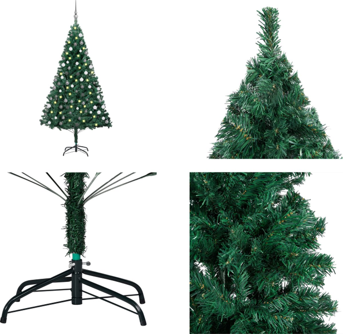 vidaXL Kunstkerstboom met LED's en kerstballen 180 cm PVC groen - Kunstkerstboom - Kunstkerstbomen - Kerstboom - Kerstdecoratie