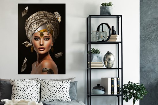 Poster Vrouw - Bankbiljetten - Zwart - 80x120 cm