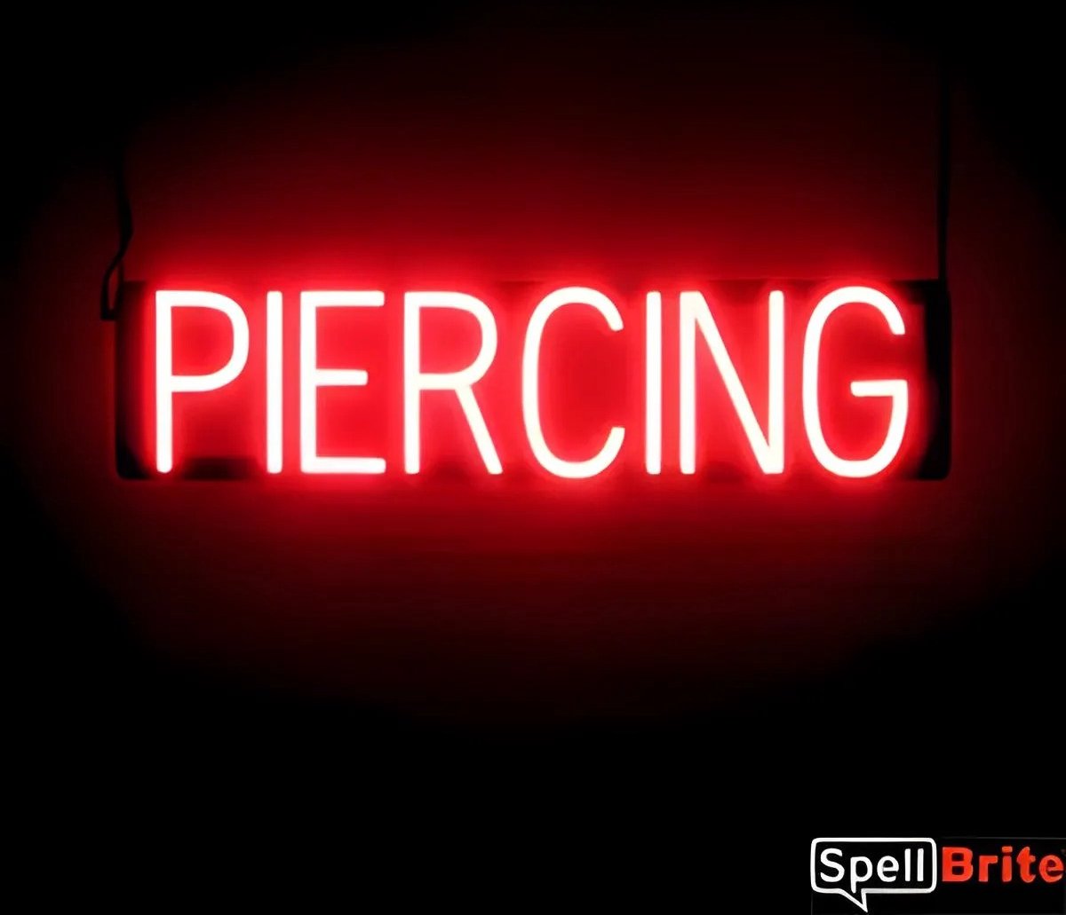 PIERCING - Lichtreclame Neon LED bord verlicht | SpellBrite | 66 x 16 cm | 6 Dimstanden - 8 Lichtanimaties | Reclamebord neon verlichting