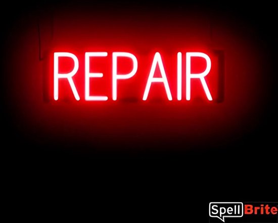 REPAIR - Lichtreclame Neon LED bord verlicht | SpellBrite | 54 x 16 cm | 6 Dimstanden - 8 Lichtanimaties | Reclamebord neon verlichting