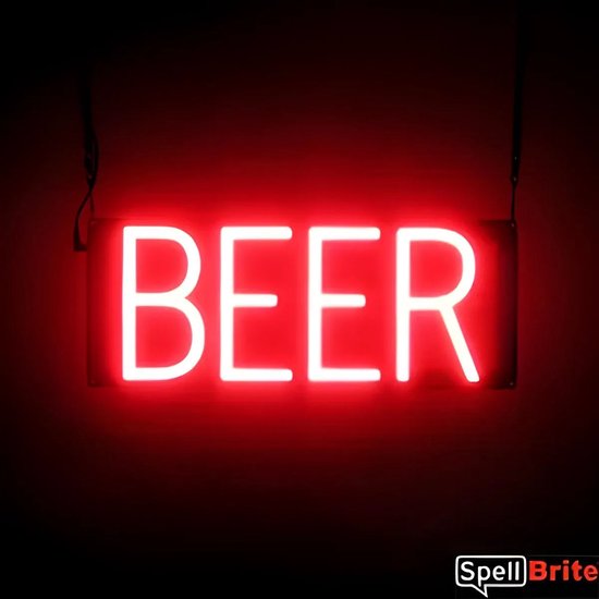 BEER - Lichtreclame Neon LED bord verlicht | SpellBrite | 40 x 16 cm | 6 Dimstanden - 8 Lichtanimaties | Reclamebord neon verlichting