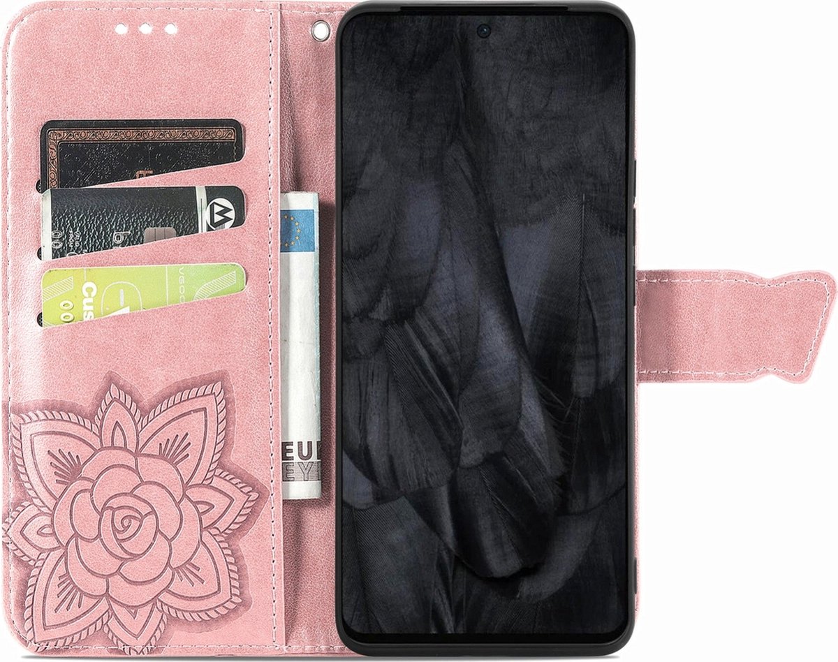 Mobigear Telefoonhoesje geschikt voor Google Pixel 8 Pro Hoesje | Mobigear Butterfly Bookcase Portemonnee | Pasjeshouder voor 3 Pasjes | Telefoonhoesje voor Pinpas / OV Kaart / Rijbewijs - Roségoud