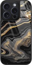 Casimoda® hoesje - Geschikt voor iPhone 15 Pro - Marbling - Luxe Hard Case Zwart - Backcover telefoonhoesje - Zwart