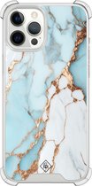 Casimoda® hoesje - Geschikt voor iPhone 12 Pro Max - Marmer Lichtblauw - Shockproof case - Extra sterk - TPU/polycarbonaat - Blauw, Transparant
