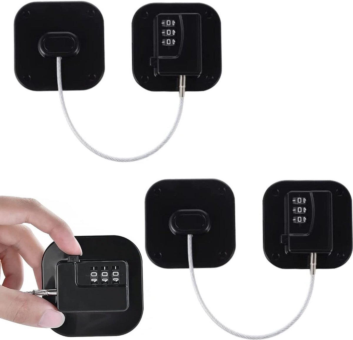 Image of 2 stuks koelkastslot met code, zonder boren, kinderbeveiliging, koelkast, wasmachineslot met code voor kasten, ramen, kledingkasten (zwart)