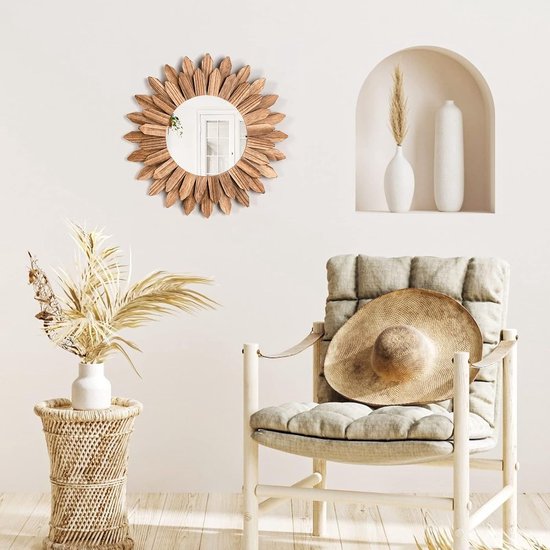 Ronde wandspiegel, 30 cm, rustieke kleine cirkelspiegel voor badkamer, ronde spiegel, boerderij, woonspiegel, houten frame, spiegel voor woonkamer, slaapkamer, slaapzaal, entree en meer