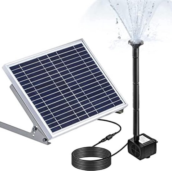 HOMMAND Fontein Op Zonne-energie, 9V 3.5W Zonne-fontein Pomp Met 900mAh Batterij En 4 Sproeiers Solar Fontein Op Zonneenergie Voor Vogelbad Zwembad Vijver Tuindecoratie 180mm