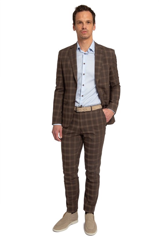 Convient - Strato Toulon Suit Wool Check Brown - Taille 52 - Coupe slim