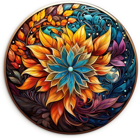 WallCircle - Wandcirkel 30x30 - Mandala - Bloemen - Kleuren - Ronde schilderijen woonkamer - Wandbord rond - Muurdecoratie cirkel - Kamer decoratie binnen - Wanddecoratie muurcirkel - Woonaccessoires