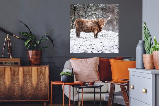 Stickers muraux - Scottish Highlander - Arbre - Neige - 50x50 cm - Feuille adhésive