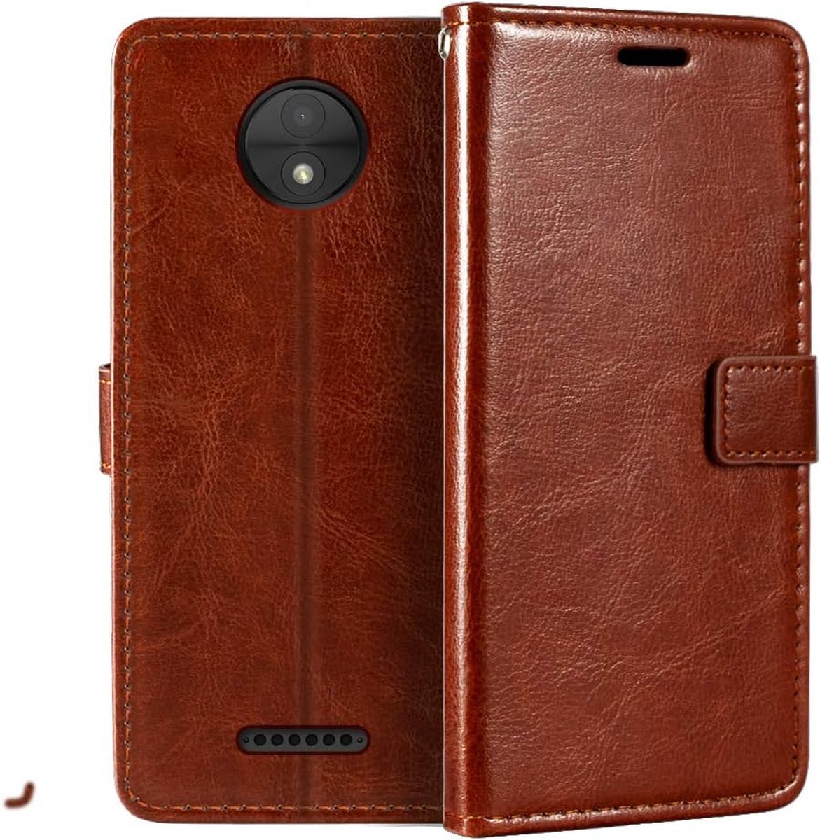 Bookcase Bruin Geschikt voor Motorola Moto C Plus - portemonnee hoesje - ZT Accessoires