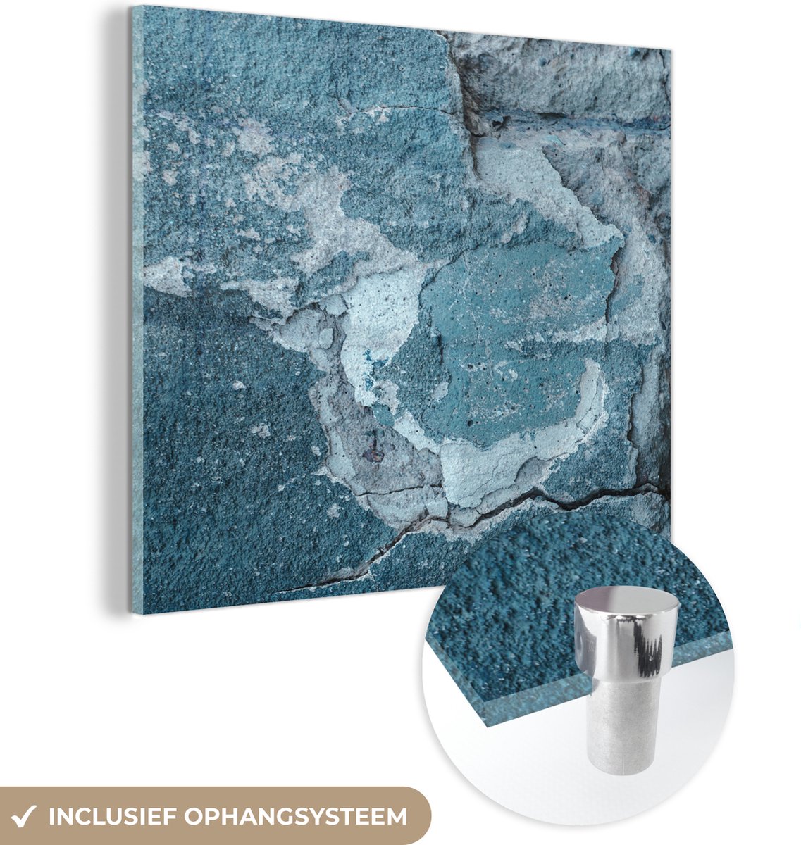 ® Glasschilderij 90x90 cm - Schilderij acrylglas - Verf - Blauw - Stenen - Foto op glas - Muurdecoratie woonkamer - Wanddecoratie slaapkamer - Schilderijen