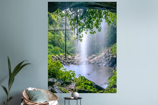 Muursticker - Jungle - Fleurs - Cascade - Décoration murale - Autocollants - 120x160 cm - Papier peint autocollant - Film autocollant