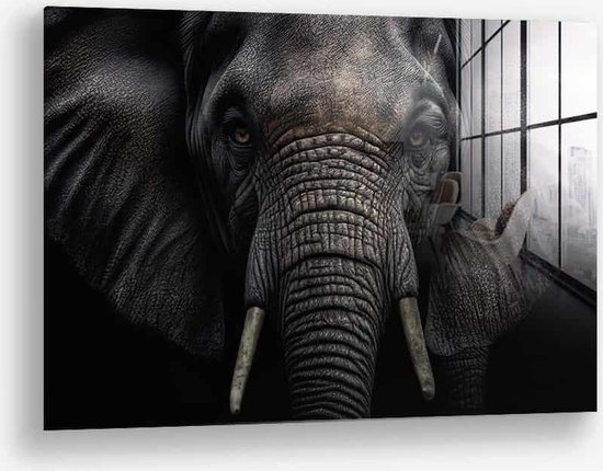 Wallfield™ - Elephant Close-Up | Glasschilderij | Muurdecoratie / Wanddecoratie | Gehard glas | 40 x 60 cm | Canvas Alternatief | Woonkamer / Slaapkamer Schilderij | Kleurrijk | Modern / Industrieel | Magnetisch Ophangsysteem