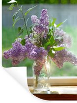 Sticker Muursticker Lilas - Vase en Verres avec lilas - 60x80 cm - film adhésif autocollant - sticker mural repositionnable