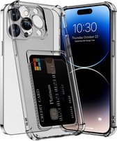 Schokbestendig TPU Hoes Kaarthouder Geschikt voor: Apple iPhone 14 Pro Max - Grijs - Hoesje met Achterkant Pasjeshouder