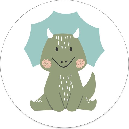 Label2X - Muurcirkel kids dino - 60 cm - Forex - Multicolor - Wandcirkel - Rond Schilderij - Muurdecoratie Cirkel - Wandecoratie rond - Decoratie voor woonkamer of slaapkamer