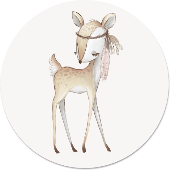 Label2X - Muurcirkel kids bambi - 120 cm - Dibond - Multicolor - Wandcirkel - Rond Schilderij - Muurdecoratie Cirkel - Wandecoratie rond - Decoratie voor woonkamer of slaapkamer