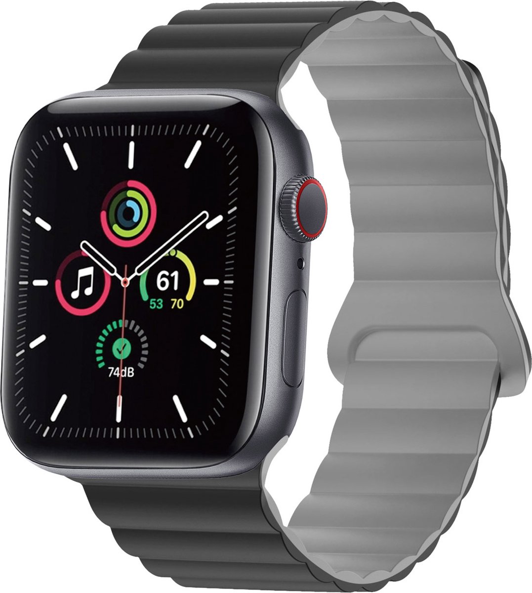iMoshion Siliconen magnetisch bandje geschikt geschikt voor Apple Watch Series 1 / 2 / 3 / 4 / 5 / 6 / 7 / 8 / 9 / SE / Ultra (2) - 42 / 44 / 45 / 49 mm - Zwart / Grijs