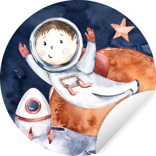 WallCircle - Stickers muraux - Cercle de papier peint - Espace - Lune - Fusée - Garçons - Meiden - Enfants - 80x80 cm - Cercle mural - Autocollant - Sticker papier peint rond