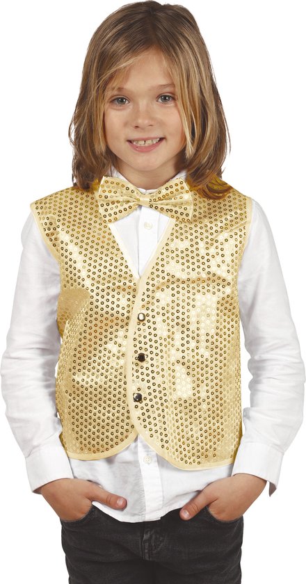 Ensemble de déguisement pour enfant - gilet et noeud papillon - doré - paillettes - taille unique - carnaval