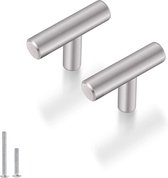 Moderne T-meubelknoppen met één gat, roestvrijstalen deurknop, zilver, set van 10