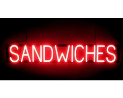 SANDWICHES - Lichtreclame Neon LED bord verlicht | SpellBrite | 99 x 16 cm | 6 Dimstanden - 8 Lichtanimaties | Reclamebord neon verlichting