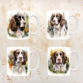 Engelse Springer Spaniël mokken set van 4, servies voor hondenliefhebbers, hond, thee mok, beker, koffietas, koffie, cadeau, moeder, oma, pasen decoratie, kerst, verjaardag