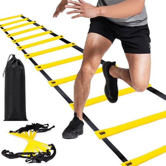 Foto: Trainingsladder loopladder 6 m aanpasbare spreiding inclusief draagtas voetbal atletiek fitness co rdinatie snelheid spiergroei training